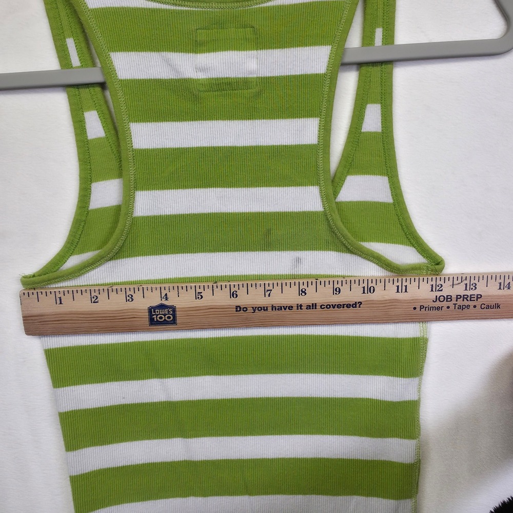 Y2K Hollister Tank Top Women L Green White Striped Knit Ribbed Racerback Stretch - Picture 5 of 14
